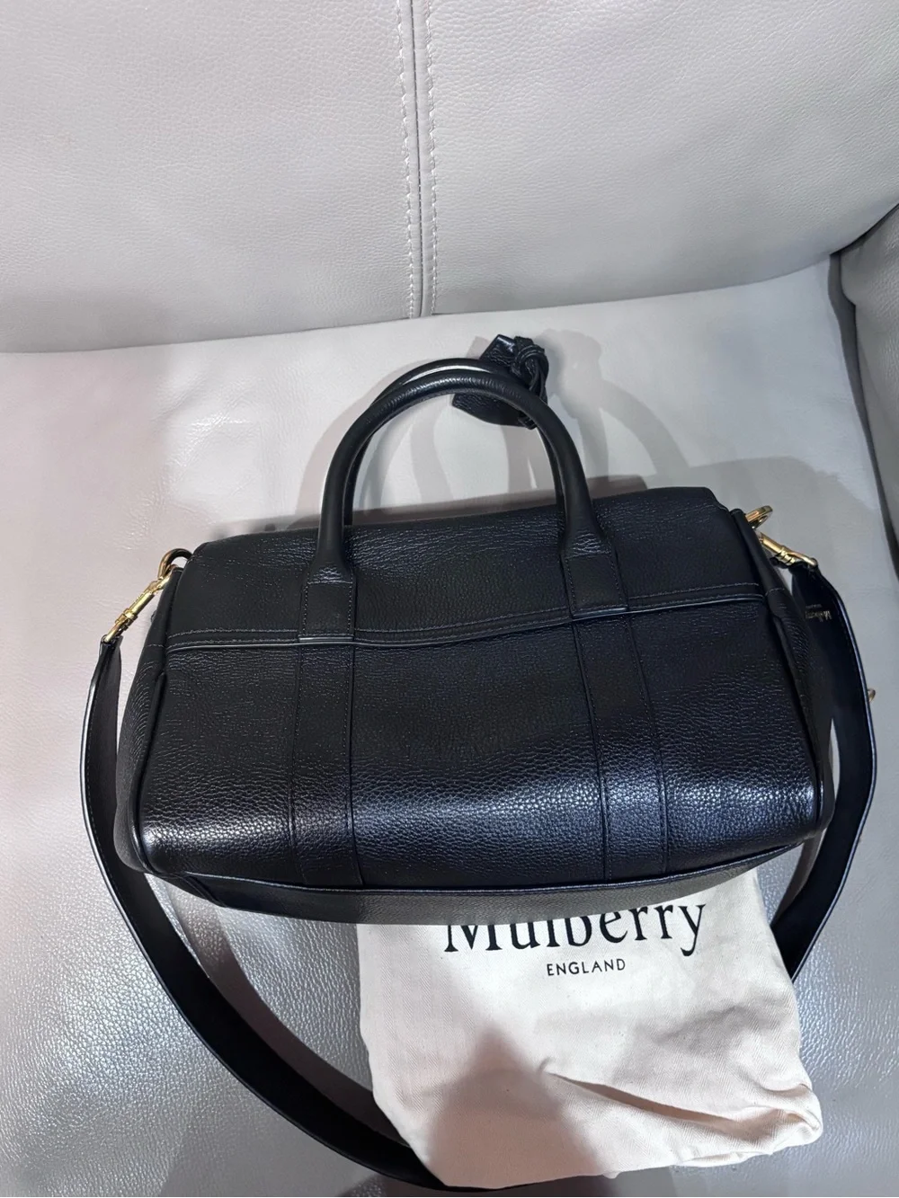 Mulberry Black Pebbled Leather Satchel with Gold Hardware and Strap
